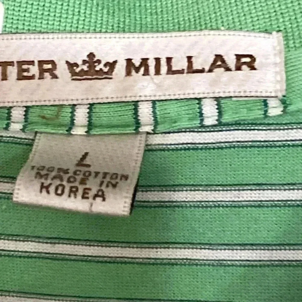 PETER MILLAR MENS SIZE LARGE‎ 100% COTTON POLO SHIRT LIGHT GREEN WHITE STRIPE - Picture 5 of 9